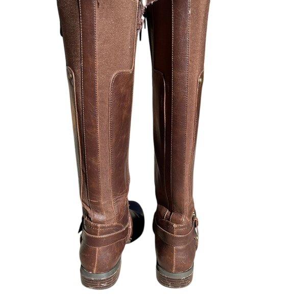 G by GUESS Hailee Brown Knee High Leather Riding Boots Low Heel Inside Zip 6.5 - Picture 3 of 7